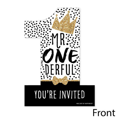 1st Birthday Little Mr. Onederful - Shaped Fill-In Invitations - Boy First Birthday Party Invitation Cards with Envelopes - Set of 12