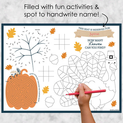 Happy Thanksgiving - Paper Fall Harvest Party Coloring Sheets - Activity Placemats - Set of 16
