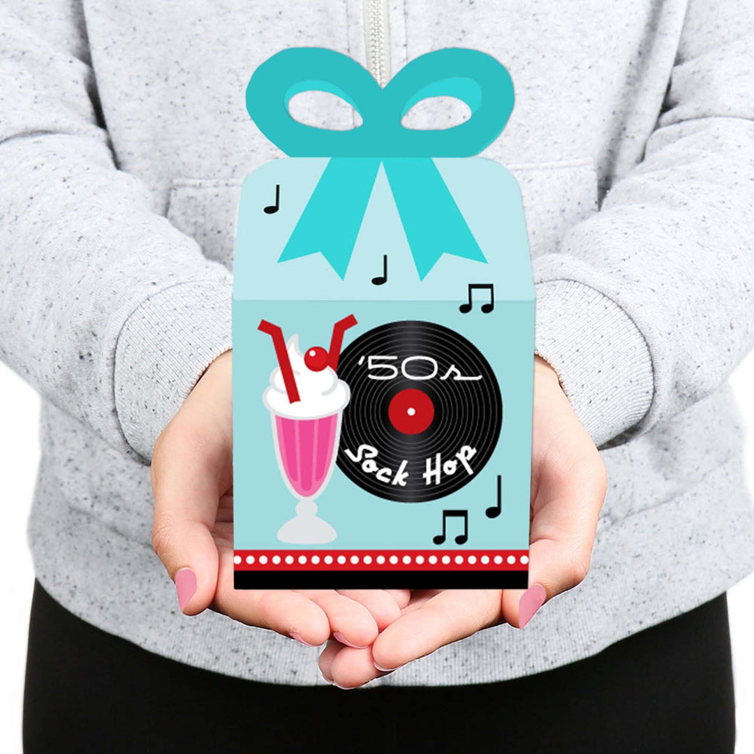 50's Sock Hop - Square Favor Gift Boxes - 1950s Rock N Roll Party Bow Boxes - Set of 12