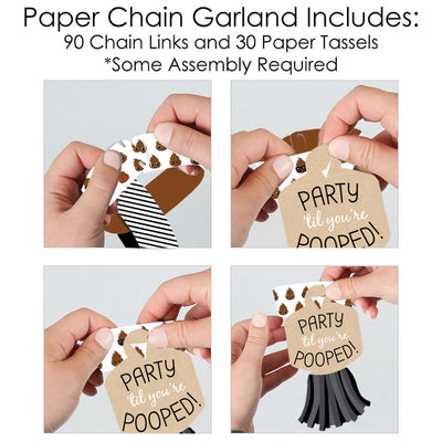 Party 'Til You're Pooped - 90 Chain Links and 30 Paper Tassels Decoration Kit - Poop Emoji Party Paper Chains Garland - 21 feet