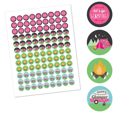 Let's Go Glamping - Camp Glamp Party or Birthday Party Round Candy Sticker Favors - Labels Fit Hershey's Kisses - 108 ct