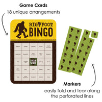 Sasquatch Crossing - Bingo Cards and Markers - Bigfoot Party or Birthday Party Bingo Game - Set of 18