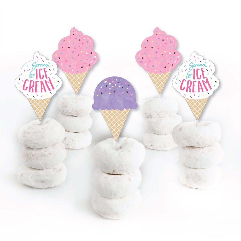 Scoop Up The Fun - Ice Cream - Dessert Cupcake Toppers - Sprinkles Party Clear Treat Picks - Set of 24