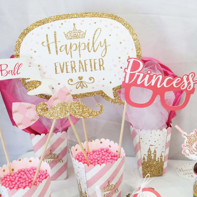 Little Princess Crown - Pink and Gold Princess Baby Shower or Birthday Party Photo Booth Props Kit - 20 Count