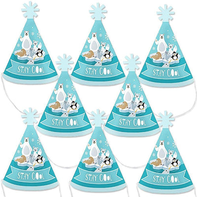 Arctic Polar Animals - Mini Cone Winter Baby Shower or Birthday Party Hats - Small Little Party Hats - Set of 8