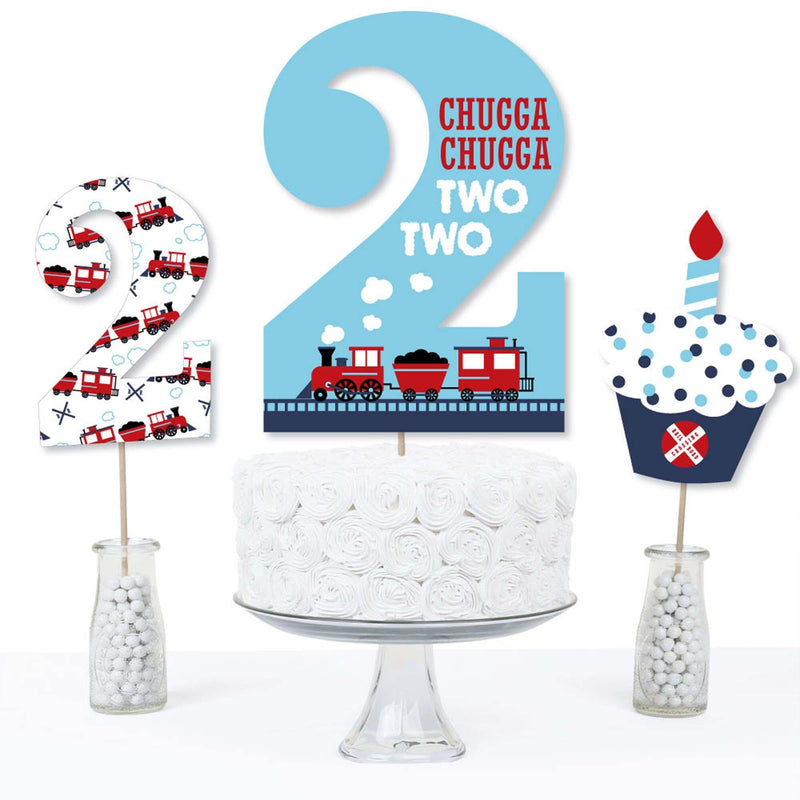 2nd Birthday Railroad Party Crossing - Chugga Chugga Two Two - Steam Train Second Birthday Party Centerpiece Sticks - Table Toppers - Set of 15