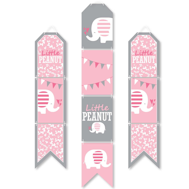Pink Elephant - Hanging Vertical Paper Door Banners - Girl Baby Shower or Birthday Party Wall Decoration Kit - Indoor Door Decor