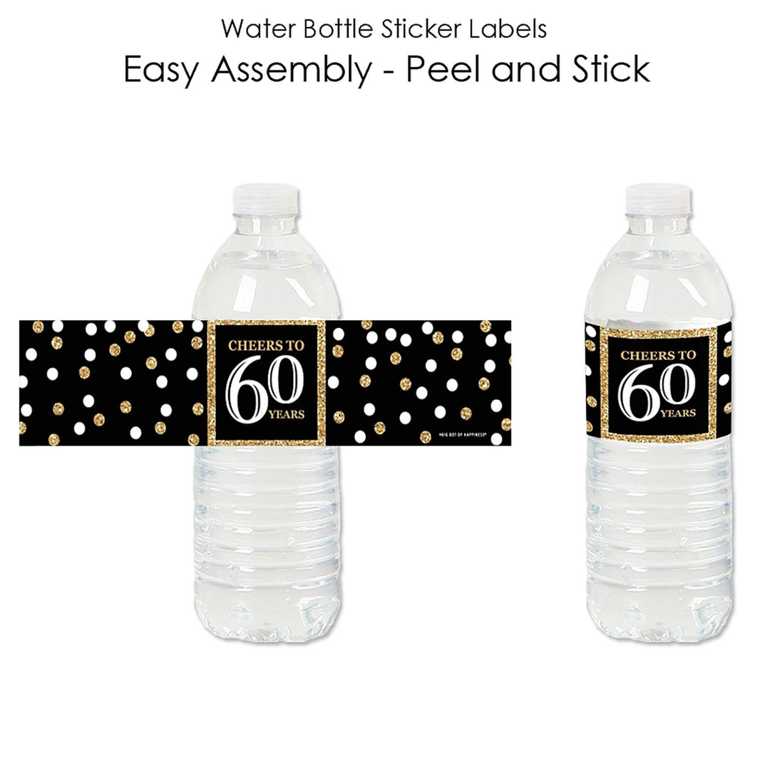 Adult 60th Birthday - Gold - Birthday Party Water Bottle Sticker Labels - Set of 20