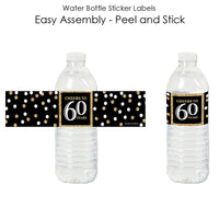 Adult 60th Birthday - Gold - Birthday Party Water Bottle Sticker Labels - Set of 20