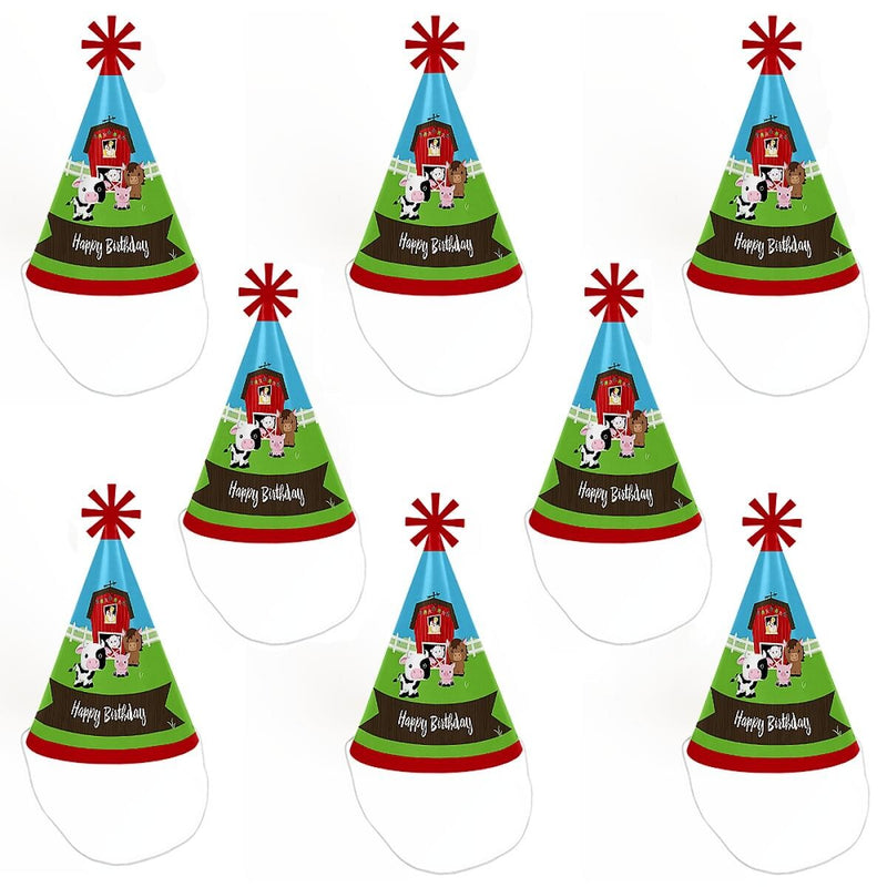 Farm Animals - Cone Happy Birthday Party Hats for Kids and Adults - Set of 8 (Standard Size)