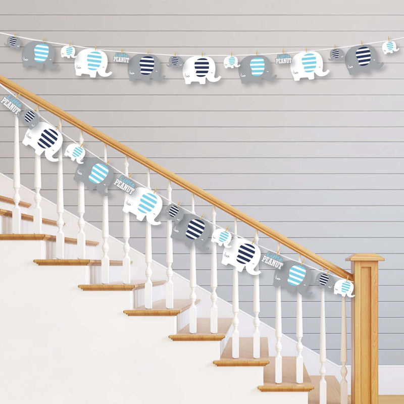 Blue Elephant - Boy Baby Shower or Birthday Party DIY Decorations - Clothespin Garland Banner - 44 Pieces
