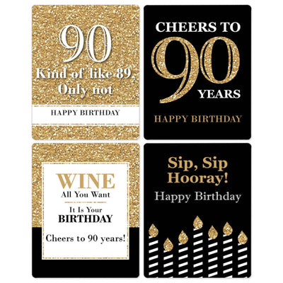Adult 90th Birthday - Gold - Decorations for Women and Men - Wine Bottle Label Birthday Party Gift - Set of 4
