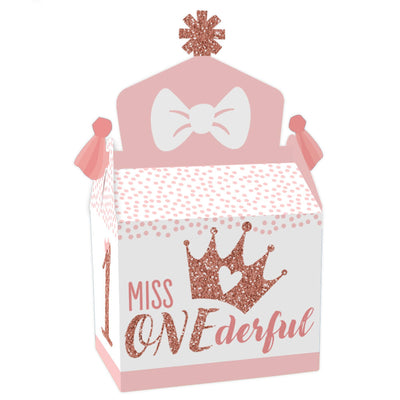 1st Birthday Little Miss Onederful - Treat Box Party Favors - Girl First Birthday Party Goodie Gable Boxes - Set of 12