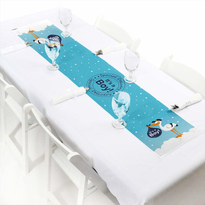 Boy Special Delivery - Petite Blue Stork Baby Shower Paper Table Runner - 12" x 60"