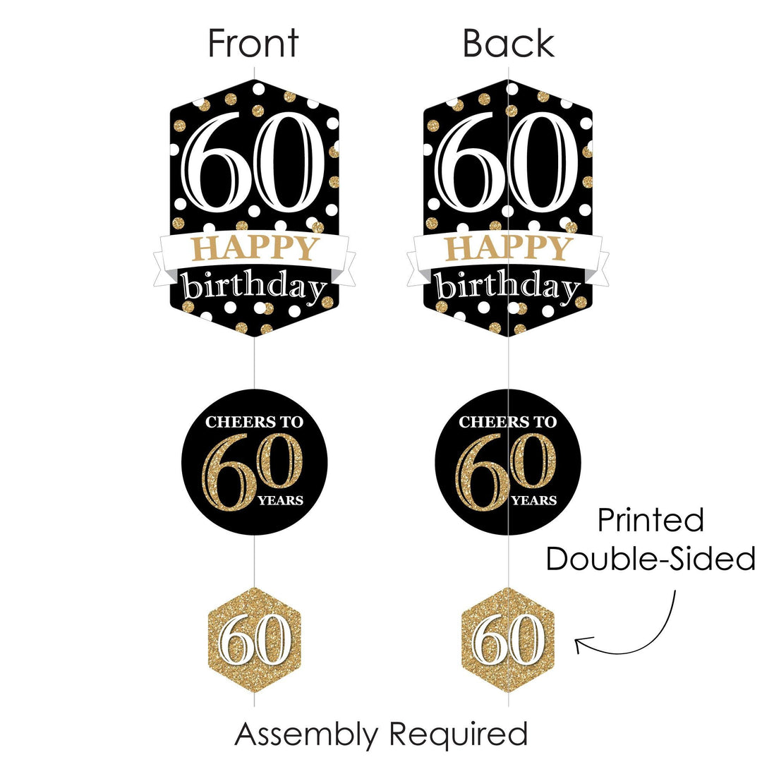 Adult 60th Birthday - Gold - Birthday Party DIY Dangler Backdrop - Hanging Vertical Decorations - 30 Pieces