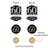 Adult 60th Birthday - Gold - Birthday Party DIY Dangler Backdrop - Hanging Vertical Decorations - 30 Pieces