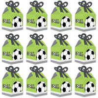 GOAAAL! - Soccer - Square Favor Gift Boxes - Baby Shower or Birthday Party Bow Boxes - Set of 12
