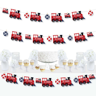 Railroad Party Crossing - Steam Train Birthday Party or Baby Shower DIY Decorations - Clothespin Garland Banner - 44 Pieces
