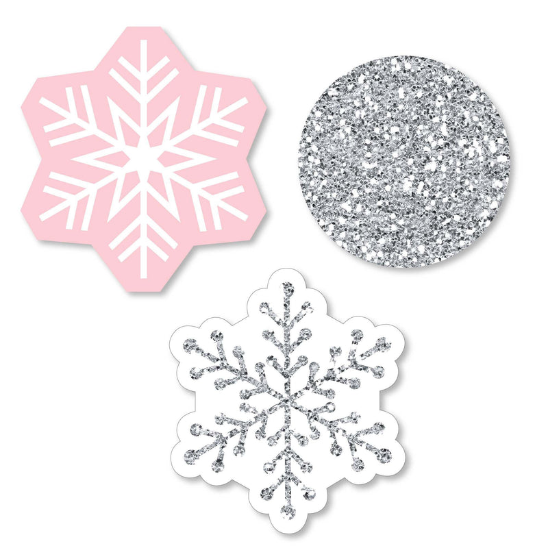 Pink Winter Wonderland - DIY Shaped Holiday Snowflake Birthday Party and Baby Shower Paper Cut-Outs - 24 ct
