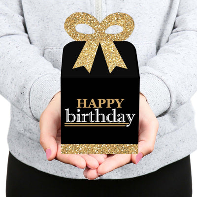 Adult Happy Birthday - Gold - Square Favor Gift Boxes - Birthday Party Bow Boxes - Set of 12