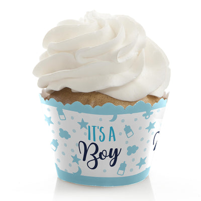 It's a Boy - Blue Baby Shower Decorations - Party Cupcake Wrappers - Set of 12