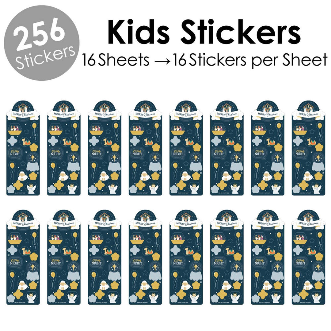 Holy Nativity - Manger Scene Religious Christmas Favor Kids Stickers - 16 Sheets - 256 Stickers