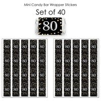Adult 80th Birthday - Gold - Mini Candy Bar Wrapper Stickers - Birthday Party Small Favors - 40 Count