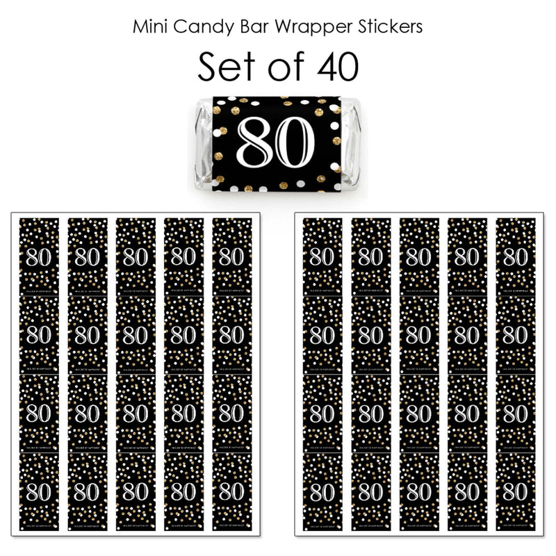 Adult 80th Birthday - Gold - Mini Candy Bar Wrapper Stickers - Birthday Party Small Favors - 40 Count