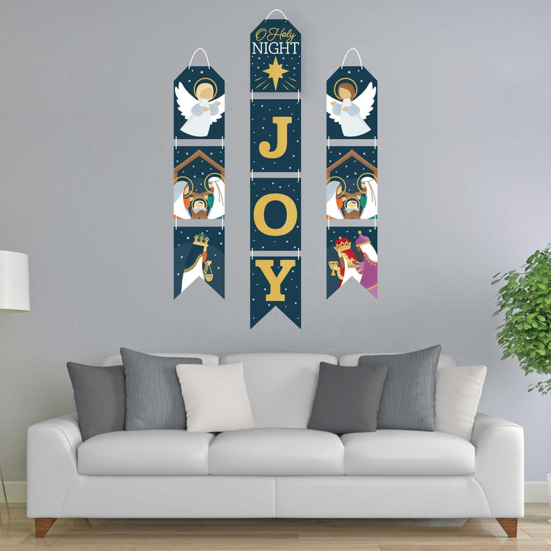 Holy Nativity - Hanging Vertical Paper Door Banners - Manger Scene Religious Christmas Wall Decoration Kit - Indoor Door Decor