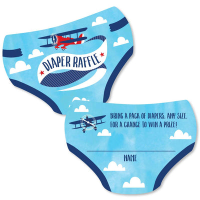 Taking Flight - Airplane - Diaper Shaped Raffle Ticket Inserts - Vintage Plane Baby Shower Activities - Diaper Raffle Game - Set of 24
