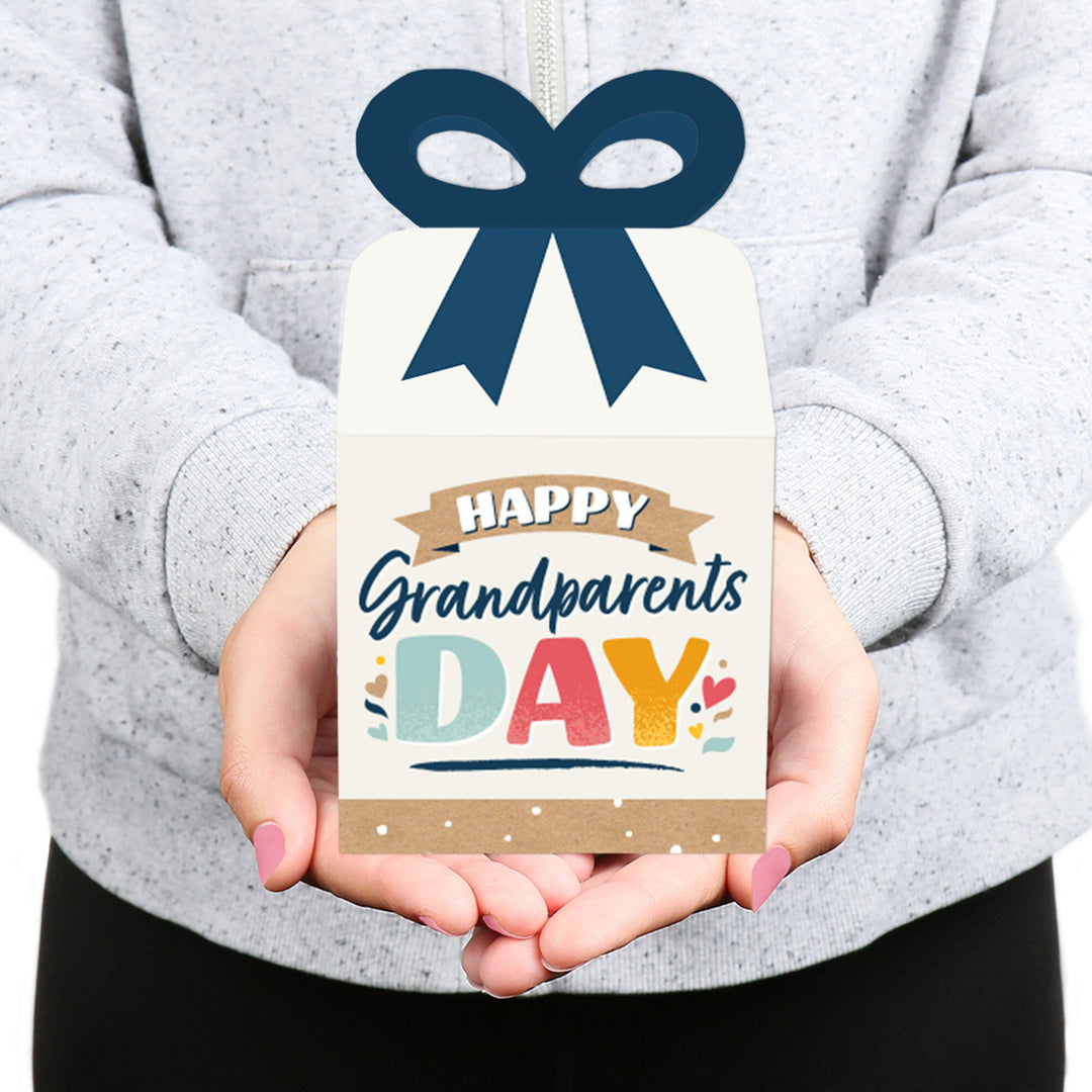 Happy Grandparents Day - Square Favor Gift Boxes - Grandma & Grandpa Party Bow Boxes - Set of 12