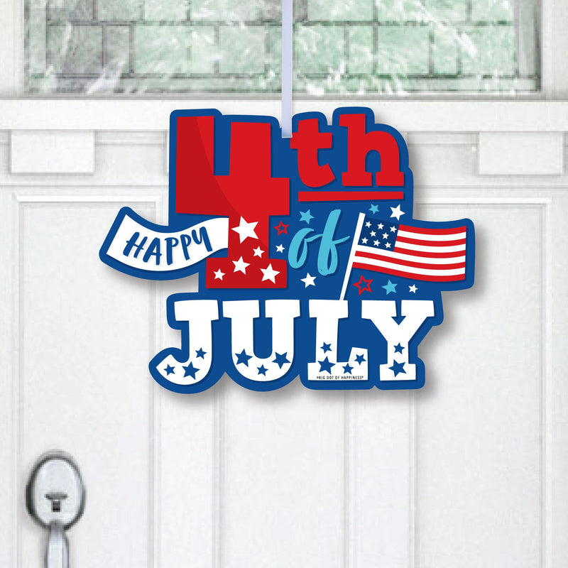 Firecracker 4th of July - Hanging Porch Red, White and Royal Blue Party Outdoor Decorations - Front Door Decor - 1 Piece Sign