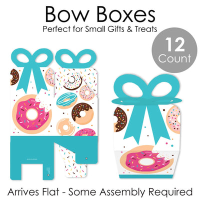 Donut Worry, Let's Party - Square Favor Gift Boxes - Doughnut Party Bow Boxes - Set of 12