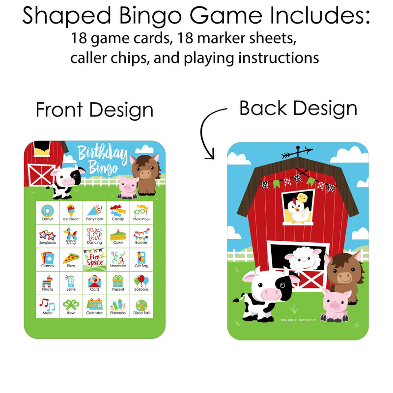 Farm Animals - Picture Bingo Cards and Markers - Birthday Party Bingo Game - Set of 18