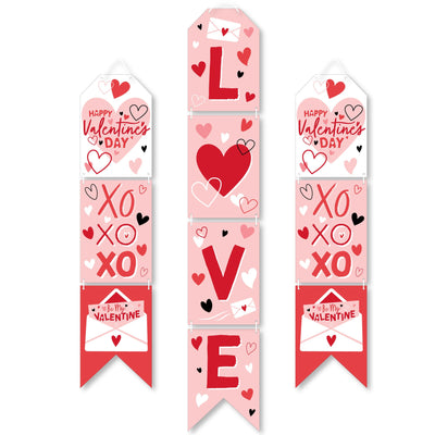 Happy Valentine's Day - Hanging Vertical Paper Door Banners - Valentine Hearts Party Wall Decoration Kit - Indoor Door Decor