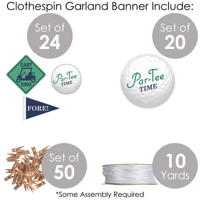 Par-Tee Time - Golf - Birthday or Retirement Party DIY Decorations - Clothespin Garland Banner - 44 Pieces