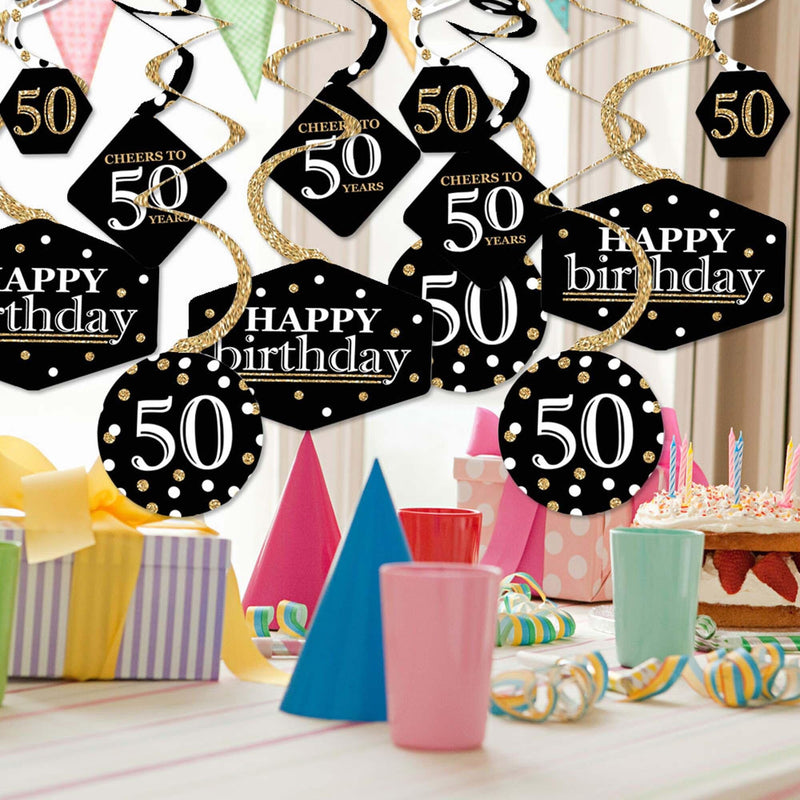 Adult 50th Birthday - Gold - Birthday Party Hanging Decor - Party Decoration Swirls - Set of 40