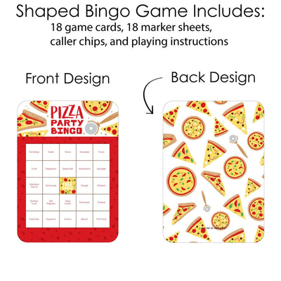 Pizza Party Time - Bingo Cards and Markers - Baby Shower or Birthday Party Bingo Game - Set of 18