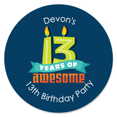 Boy 13th Birthday - Personalized Official Teenager Birthday Party Circle Sticker Labels - 24 Count