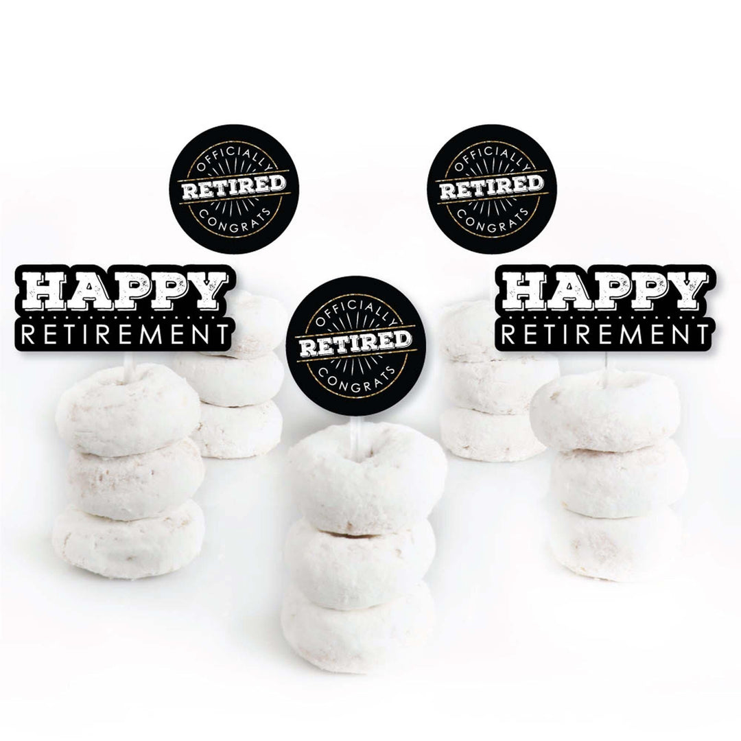 Happy Retirement - Dessert Cupcake Toppers - Retirement Party Clear Treat Picks - Set of 24