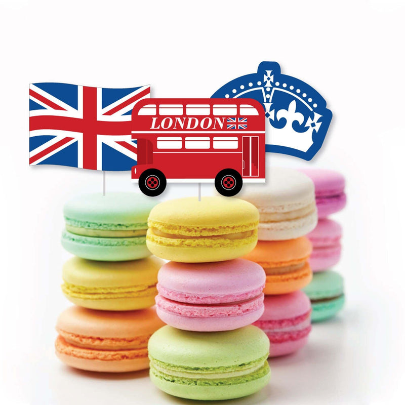 Cheerio, London - Dessert Cupcake Toppers - British UK Party Clear Treat Picks - Set of 24