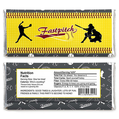 Grand Slam - Fastpitch Softball - Candy Bar Wrapper Baby Shower or Birthday Party Favors - Set of 24