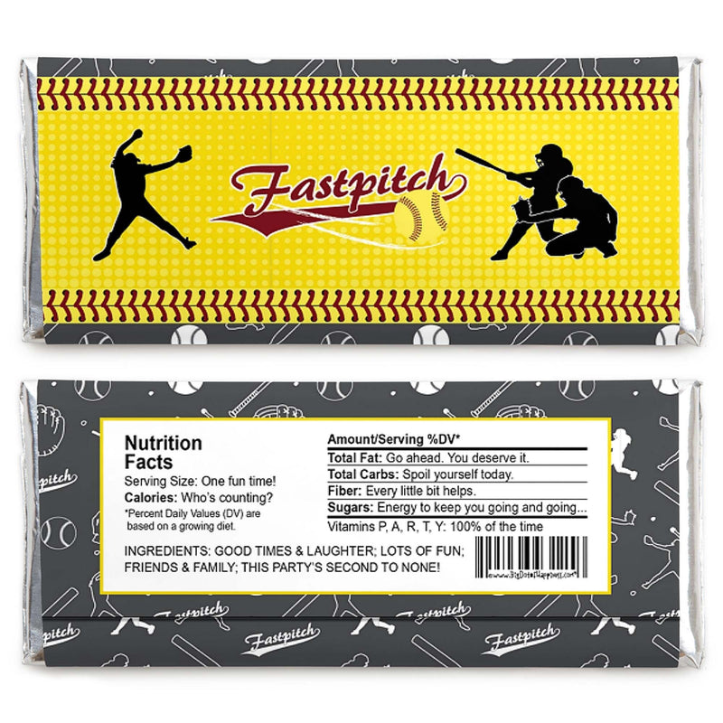 Grand Slam - Fastpitch Softball - Candy Bar Wrapper Baby Shower or Birthday Party Favors - Set of 24