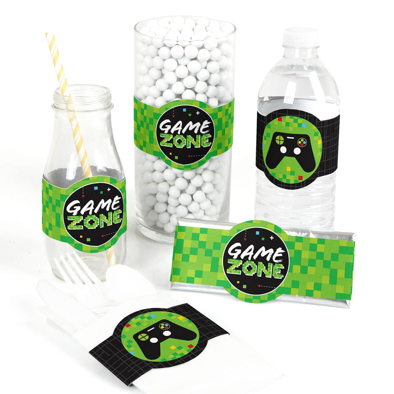 Game Zone - DIY Party Supplies - Pixel Video Game Party or Birthday Party DIY Wrapper Favors and Decorations - Set of 15