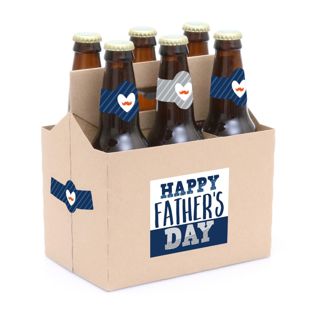 Happy Father's Day - We Love Dad Party Decorations for Women and Men - 6 Beer Bottle Label Stickers and 1 Carrier