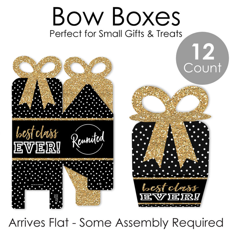 Reunited - Square Favor Gift Boxes - School Class Reunion Party Bow Boxes - Set of 12