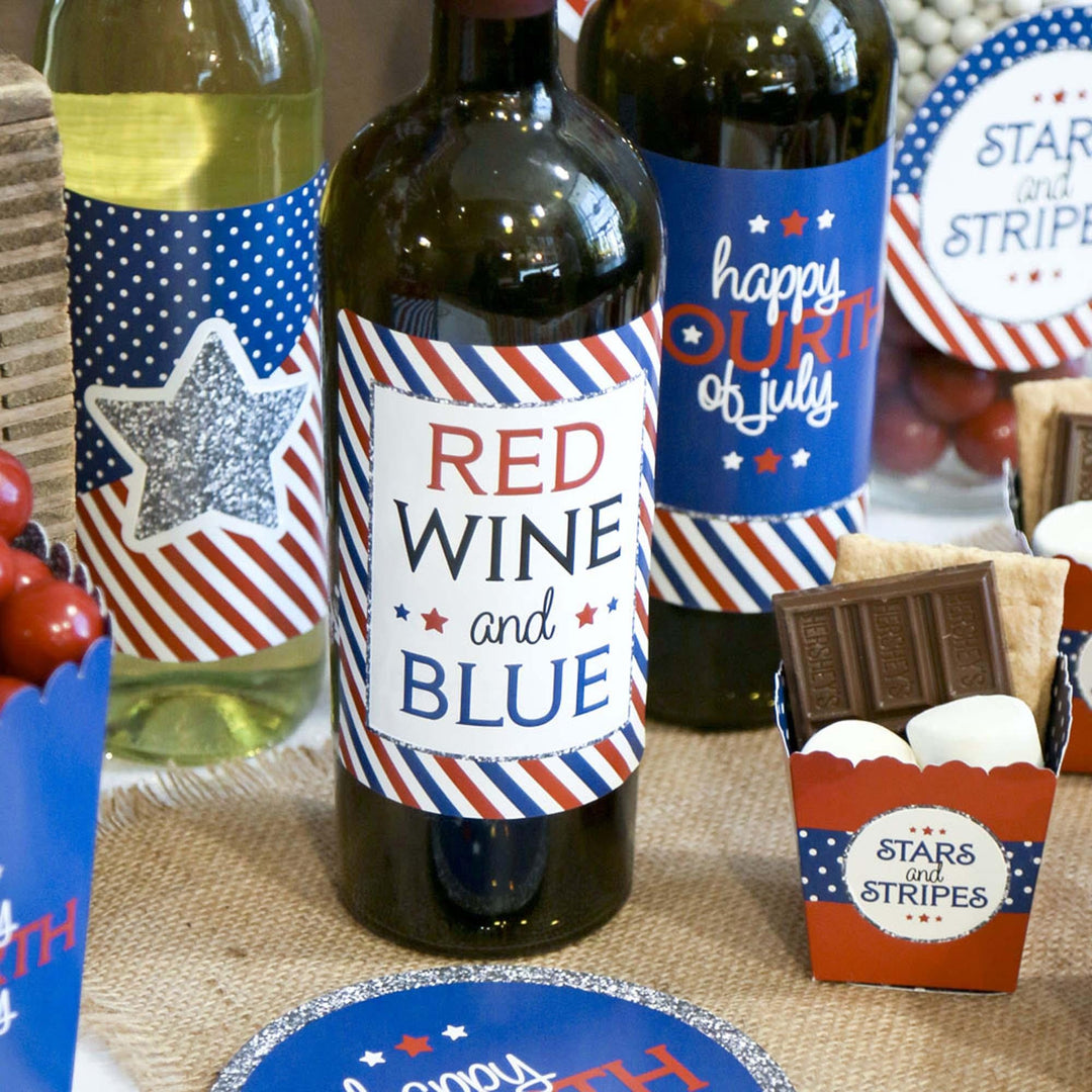 4th of July - Independence Day Decorations for Women and Men - Wine Bottle Labels - Set of 4