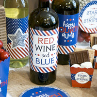 4th of July - Independence Day Decorations for Women and Men - Wine Bottle Labels - Set of 4
