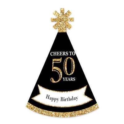Adult 50th Birthday - Gold - Mini Cone Birthday Party Hats - Small Little Party Hats - Set of 8