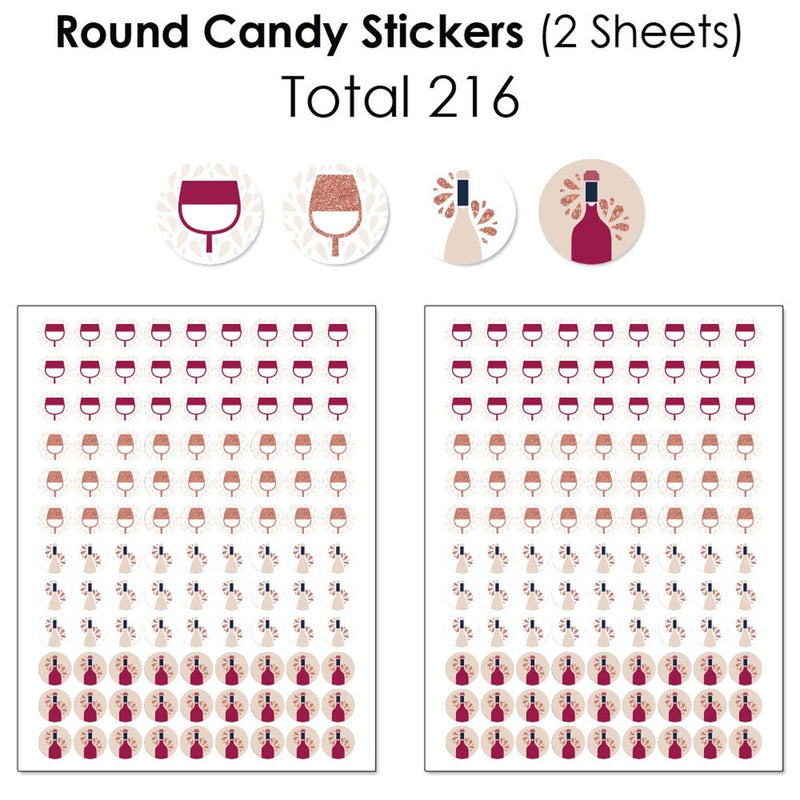 But First, Wine - Mini Candy Bar Wrappers, Round Candy Stickers and Circle Stickers - Wine Tasting Party Candy Favor Sticker Kit - 304 Pieces